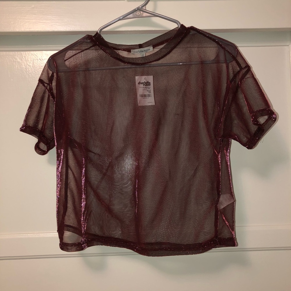 Burgundy Sheer Short Sleeve